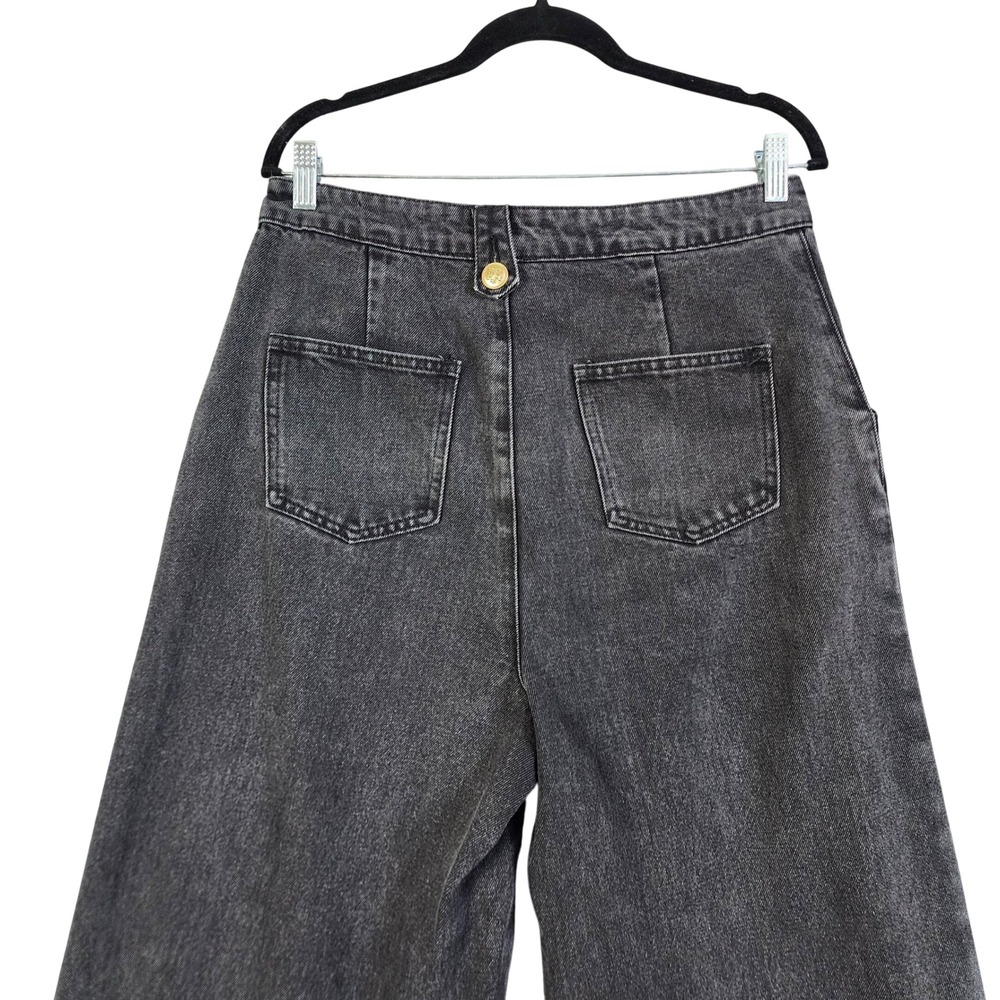 Vestique Womens Wide Leg Sailor Jeans Large Washed Black Gold Buttons High Rise - Picture 5 of 15